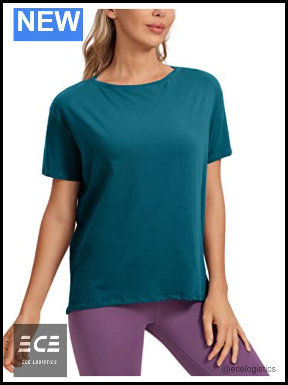 Pima Cotton Boat Neck Short Sleeve T-Shirt Loose Fit Workout Yoga Top